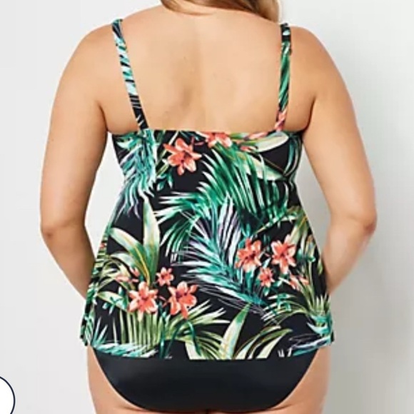 DREAM SHAPER BY MIRACLE SUIT DAISEY HIGH MESH NECK TANKINI BLACK BOTTOMS NEW - Picture 2 of 2